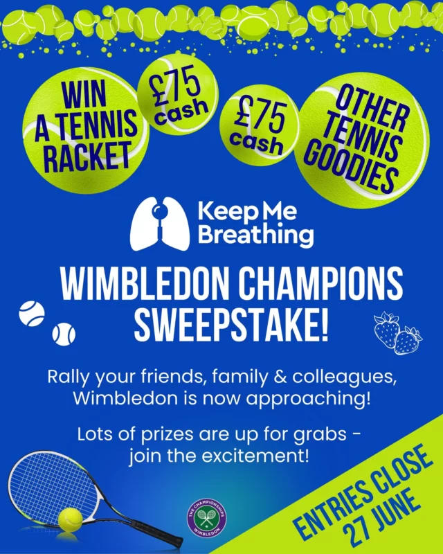 There are less than two weeks to get your entries in for the Keep Me Breathing (@keepmebreathinginsta) sweepstake!

With #Wimbledon fever building, the countdown is on for the player draw on 27 June, so rally your friends, family and colleagues and get your entries in soon.

Please support children with #CCHS while also having fun at https://keepmebreathing.com/product/the-wimbledon-sweepstake